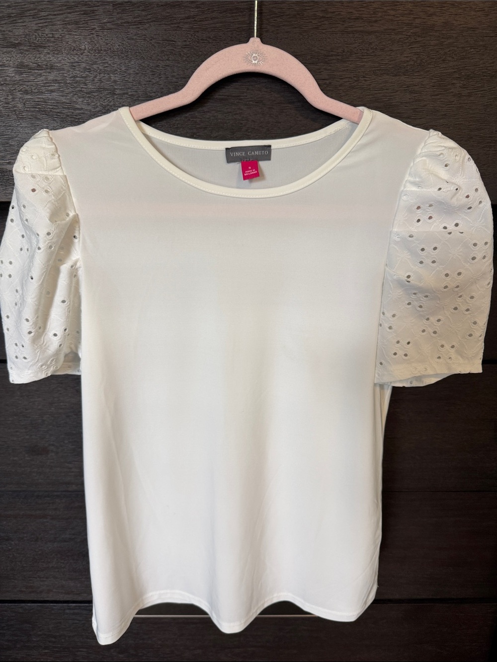 Vince Camuto Cream Eyelet Puff Sleeve Tee